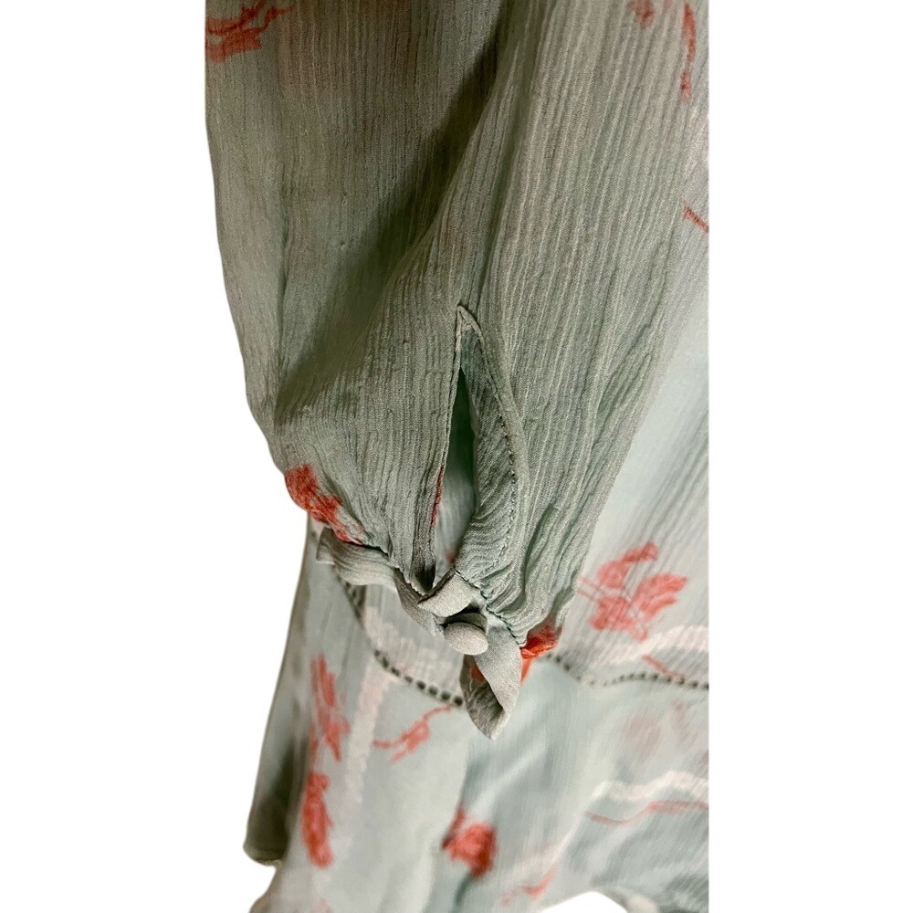 Jonathan Simkhai Seafoam Floral Irena Rose 100% Silk Dress Tiered Ruffles Sz M - Picture 11 of 13